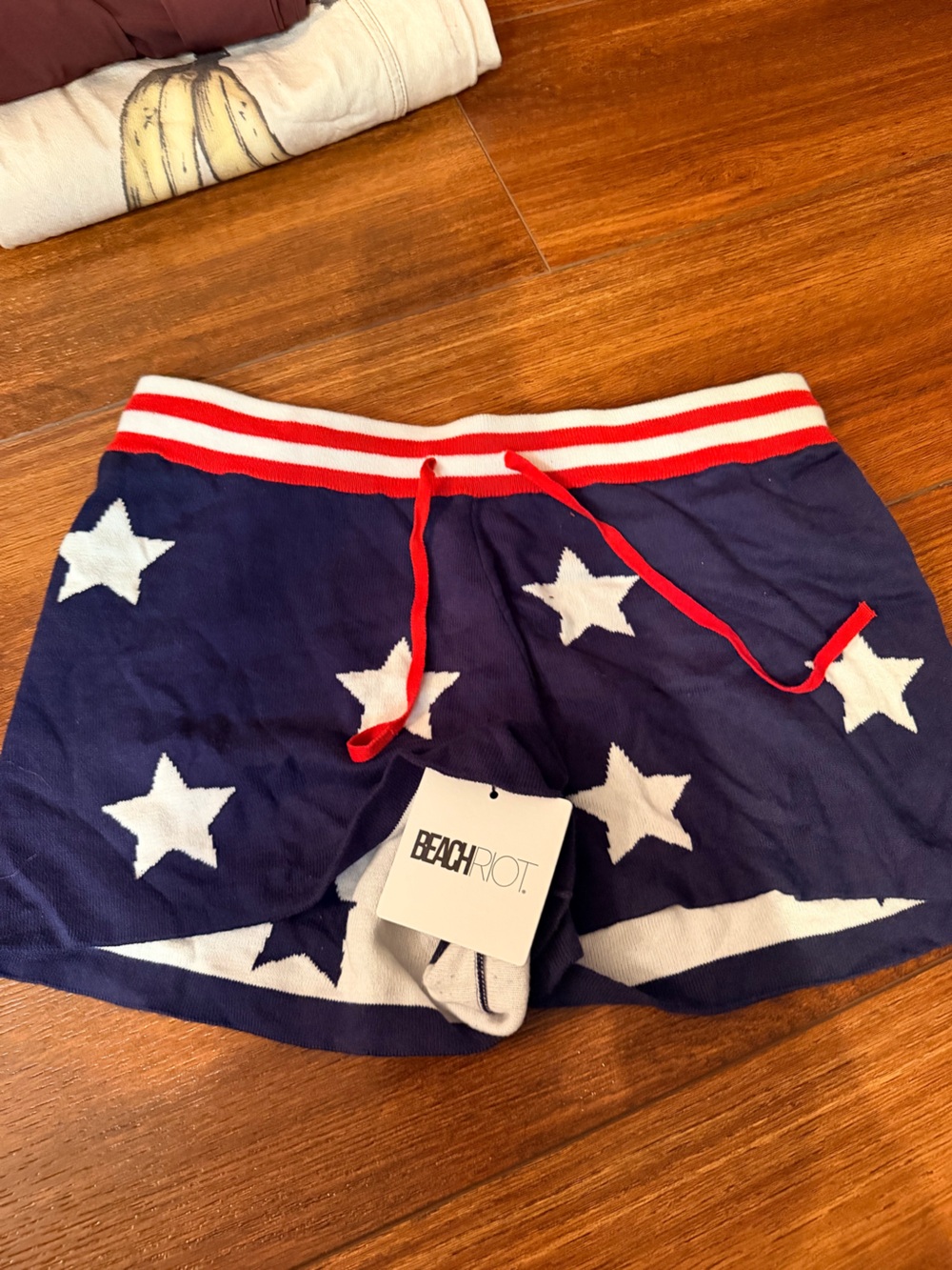 Beach Riot Navy Star Print Shorts with Red Waistband USA